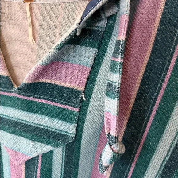 Free People Baja Sweatshirt Oversized V Neck Striped Printed Hoodie Tunic Top S - Picture 11 of 15